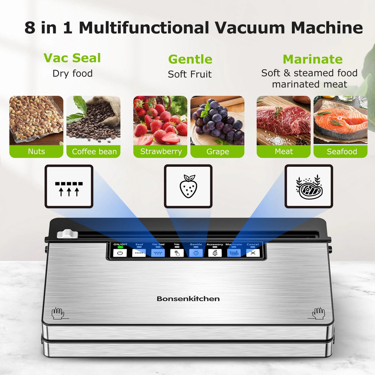 Stainless Steel 8-in-1 Vacuum Sealer with Built-in Cutter and Bag Storage E5215