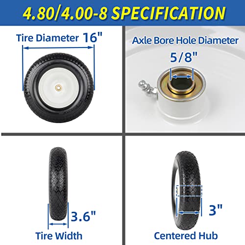 16" Flat-Free Solid Tire and Wheel with 3" Centered Hub 5/8" Axle Bore Hole (2 Pack) H73571