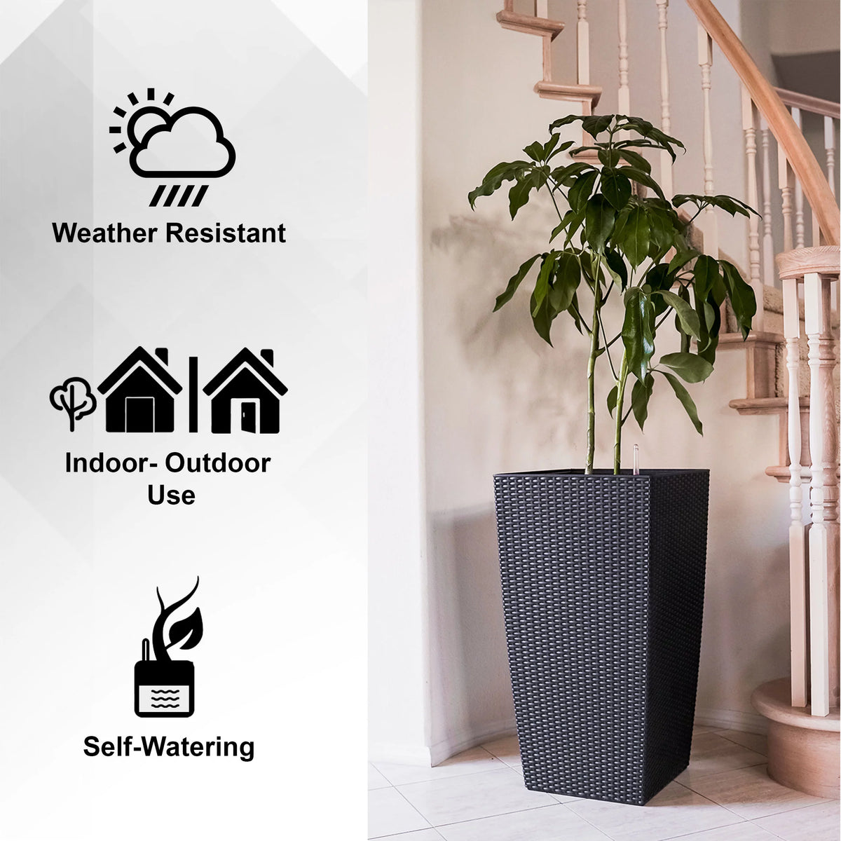 30" Black Rattan Self Watering Square Planter Pot X4230