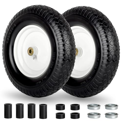 16" Flat-Free Solid Tire and Wheel with 3" Centered Hub 5/8" Axle Bore Hole (2 Pack) H73571