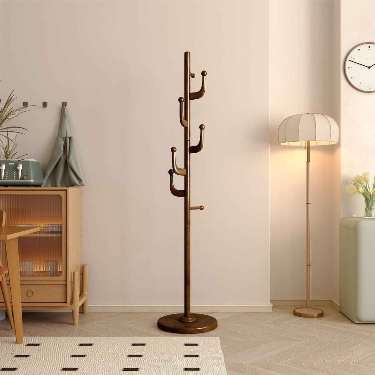 Brown Freestanding Wood Coat Rack L358