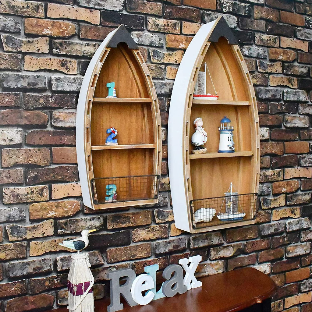 Wooden Boat Decor with 3 Tiers O52678