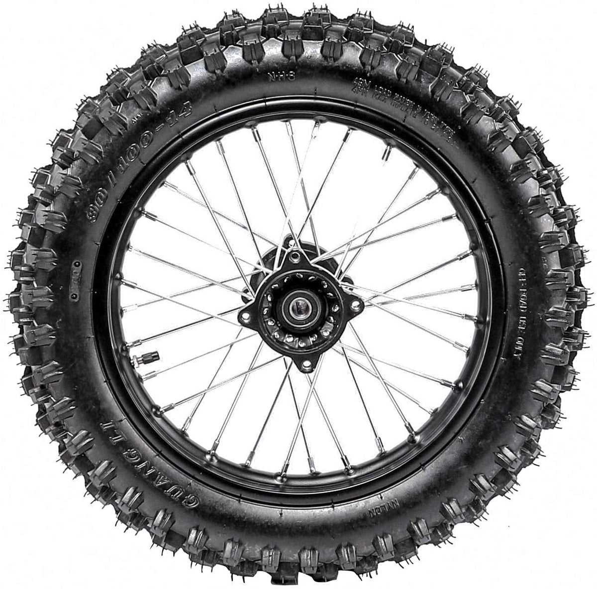 Rear 90/100-14 Wheel Tire & Rim Inner Tube with 15mm Bearing & Brake Disc Rotor & 428 41T Sprocket & Hydraulic Disc Brake Caliper Master Cylinder & Rim Axle Set T639