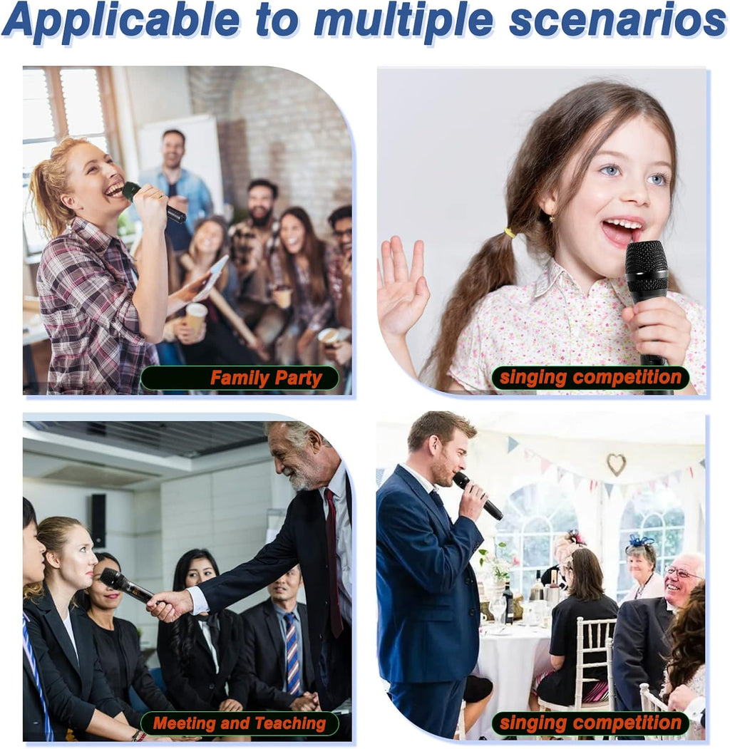 Rechargeable Wireless UHF Dual Cordless Metal Dynamic Microphone System Pack of 2 Y509423