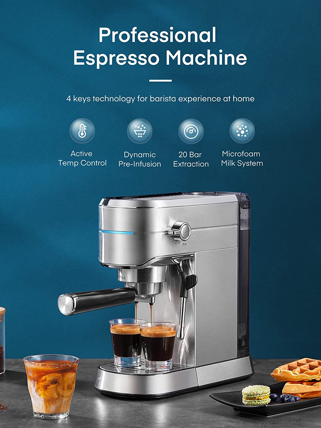 20 Bar Stainless Steel Espresso and Cappuccino Maker with Milk Frother A71047