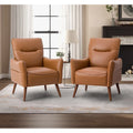 Faux Leather Tufted Accent Chair Set of 2 Wood Legs I2736