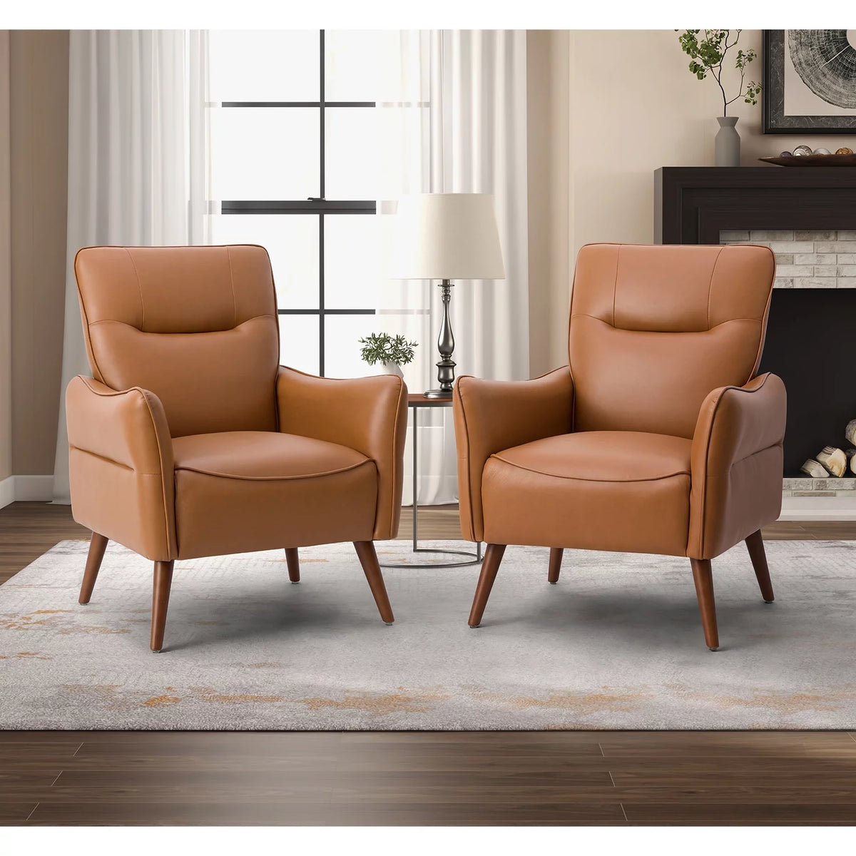 Faux Leather Tufted Accent Chair Set of 2 Wood Legs I2736