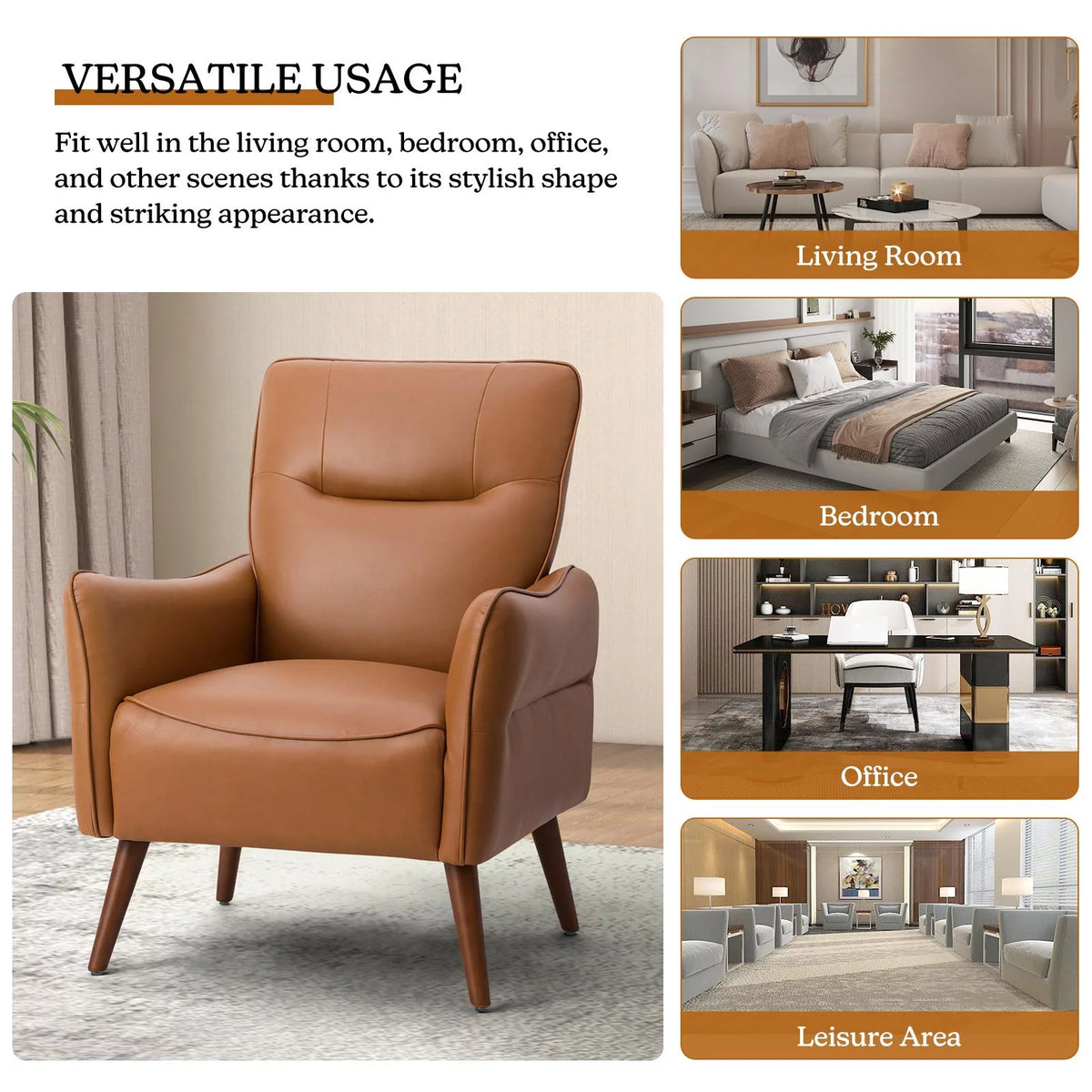 Faux Leather Tufted Accent Chair Set of 2 Wood Legs I2736
