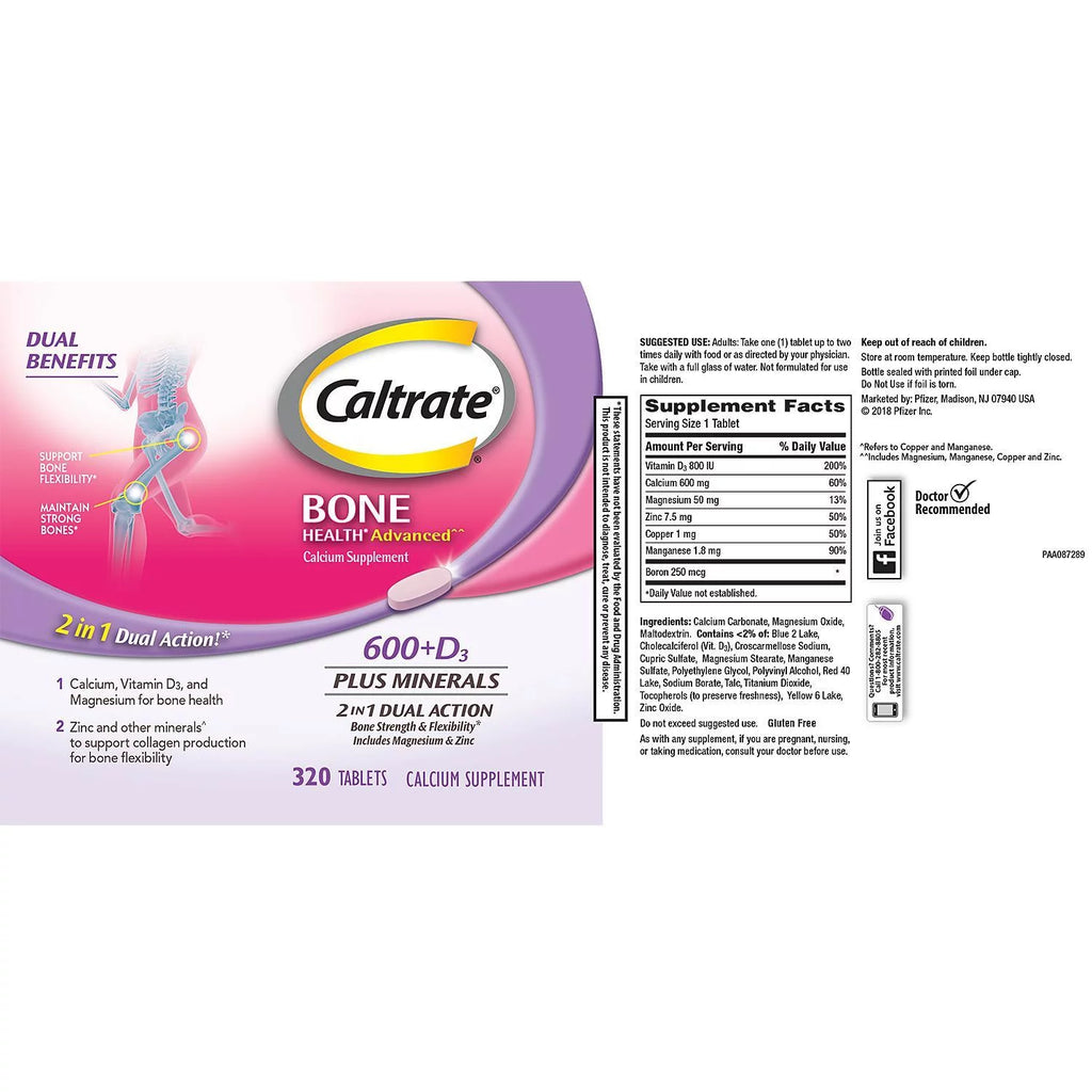 Calcium & Vitamin D3 Supplement Tablet 600 mg 320 ct M506