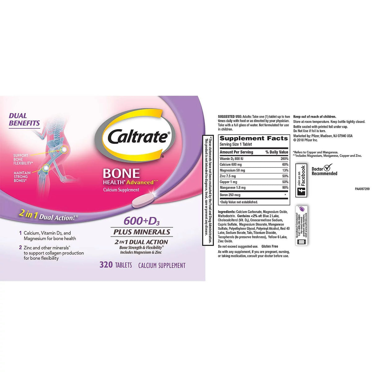 Calcium & Vitamin D3 Supplement Tablet 600 mg 320 ct M506