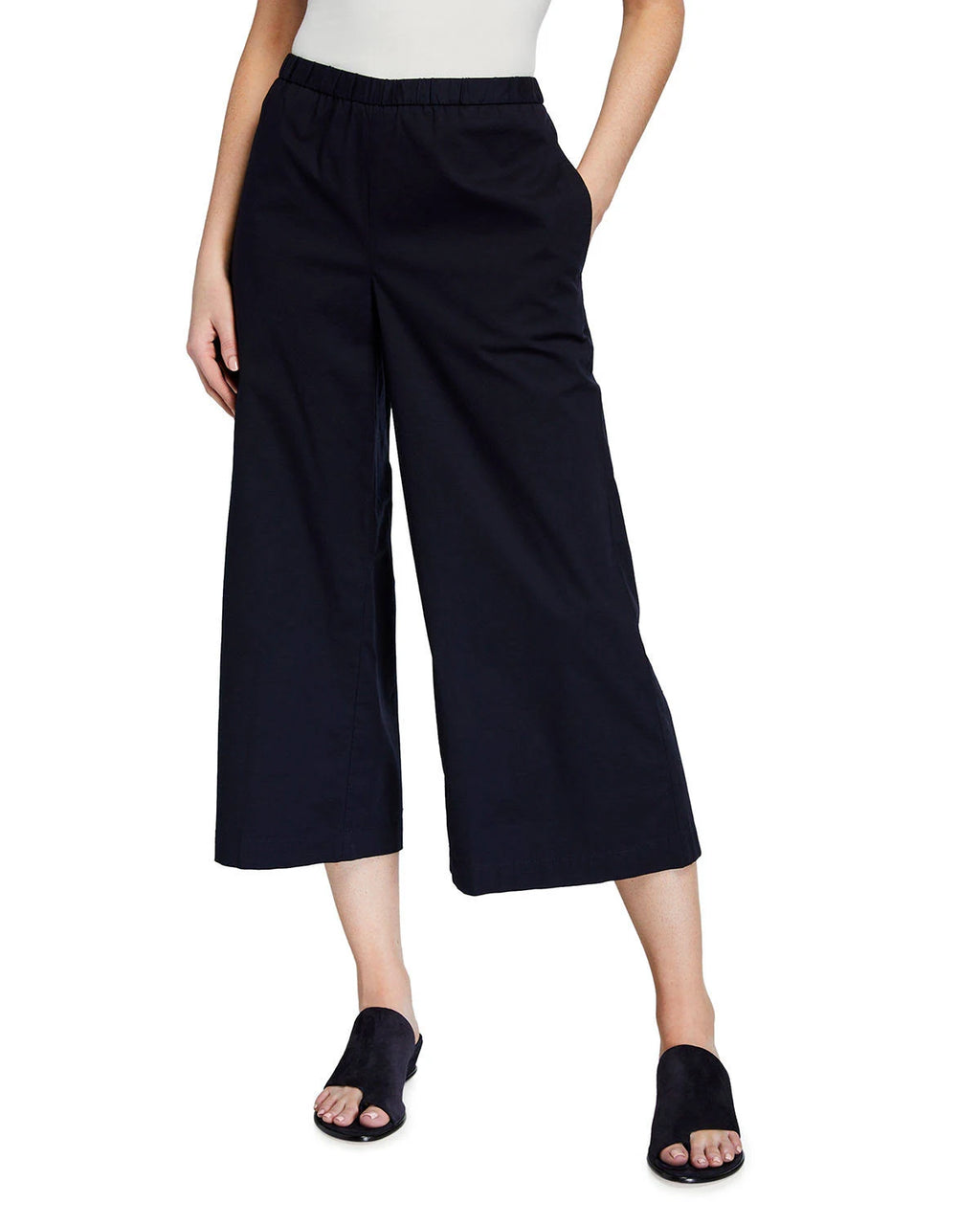 Petite Organic Cotton Stretch Poplin Wide Leg Cropped Pant Z622