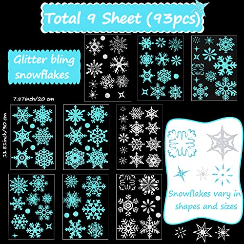 9 Sheets Snowflake Wall Decal Silver Window Clings Removable Stickers P56438