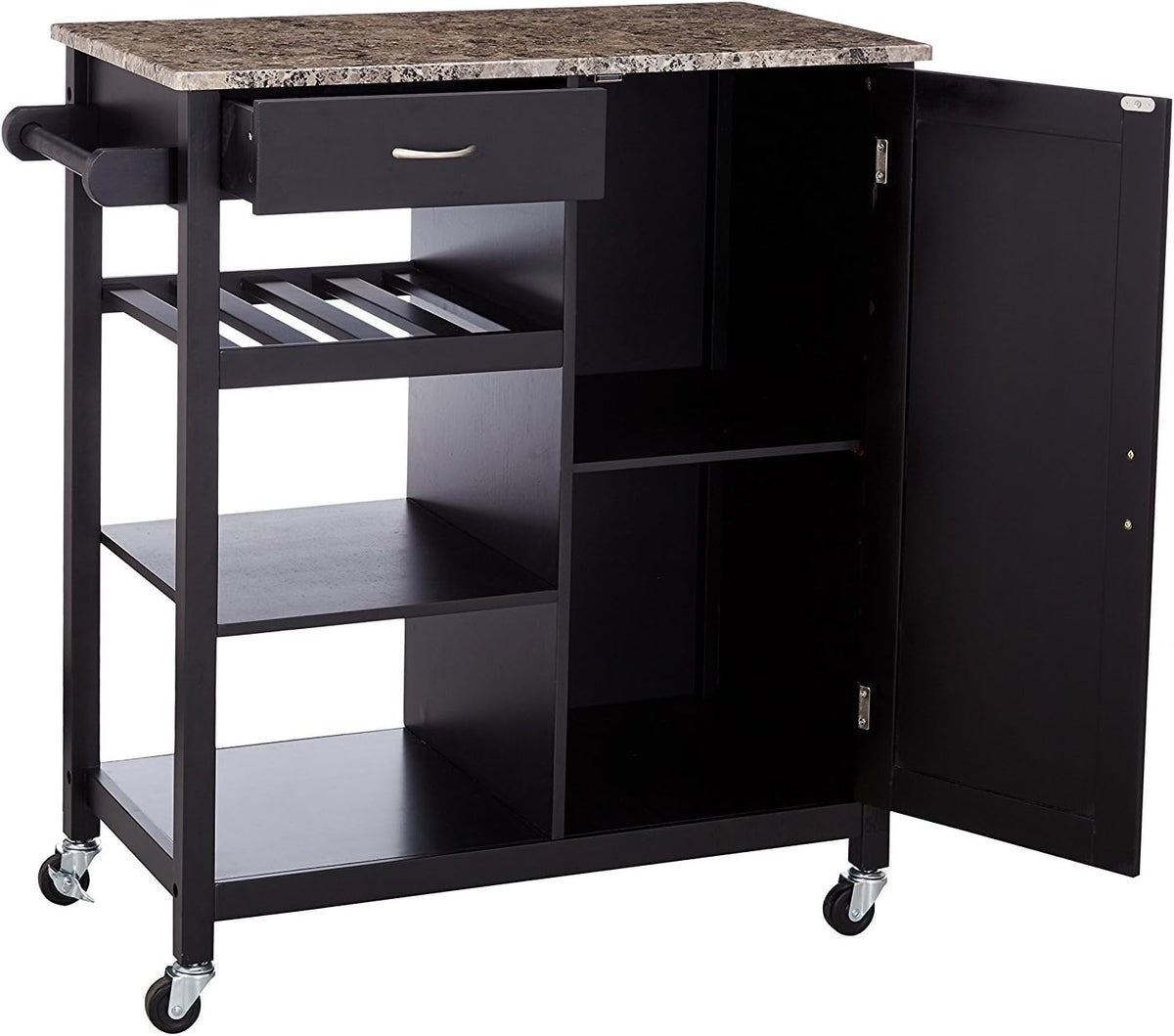 Black Finish Wood Kitchen Storage Cabinet Cart D580