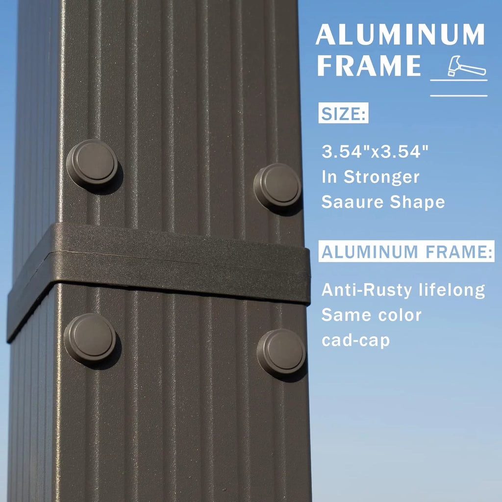 Extra-Large Gray Aluminum Frame Pergola with Sunshade Canopy 10' x 13' Burgundy S721255