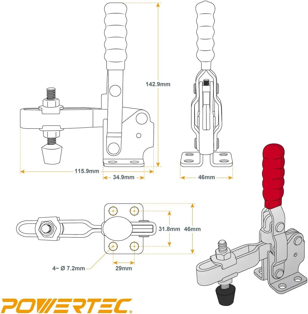 500lbs Vertical Hold Down Toggle Clamp and Mounting Plate Kit D4269