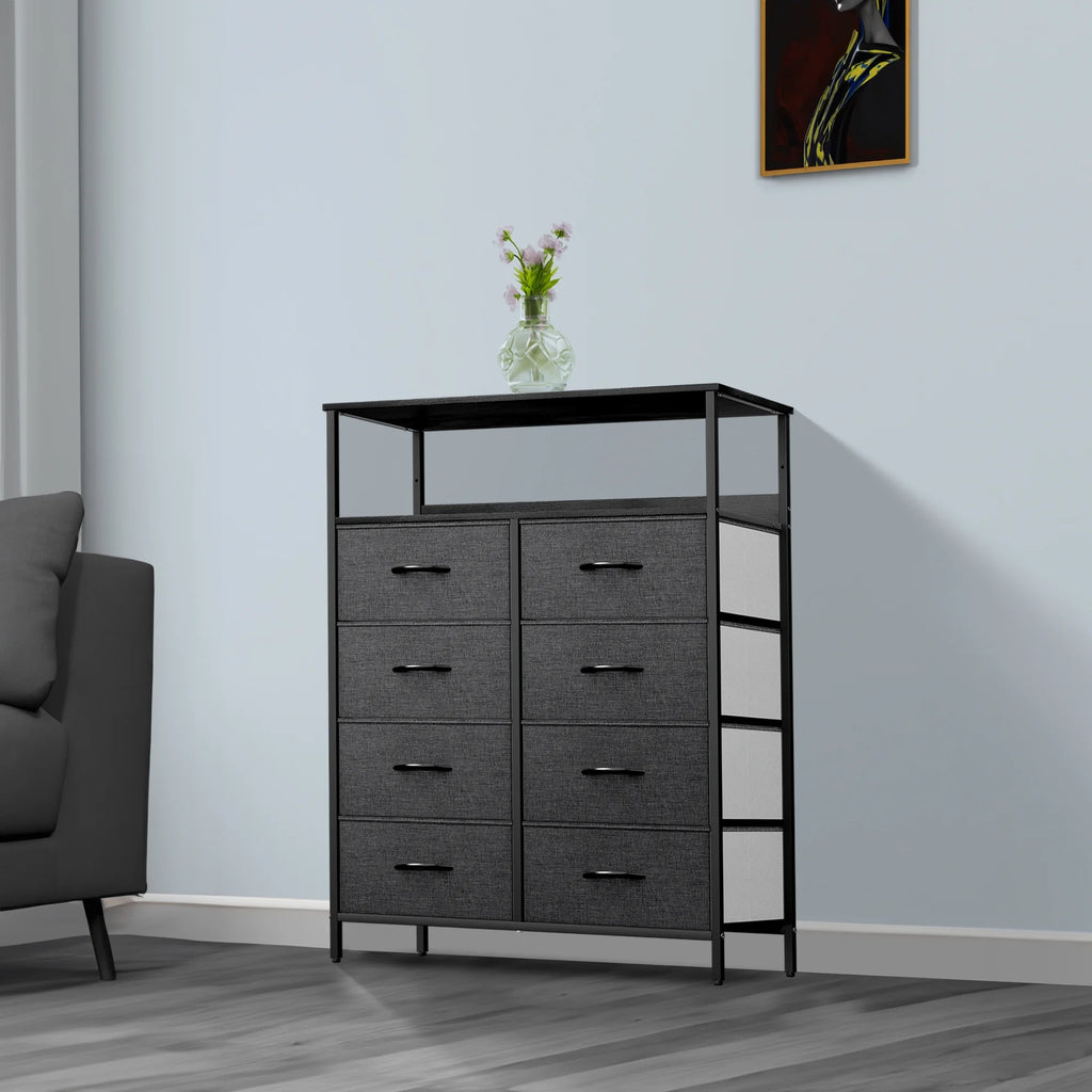 8 Drawer Fabric Dresser with Shelves F8902