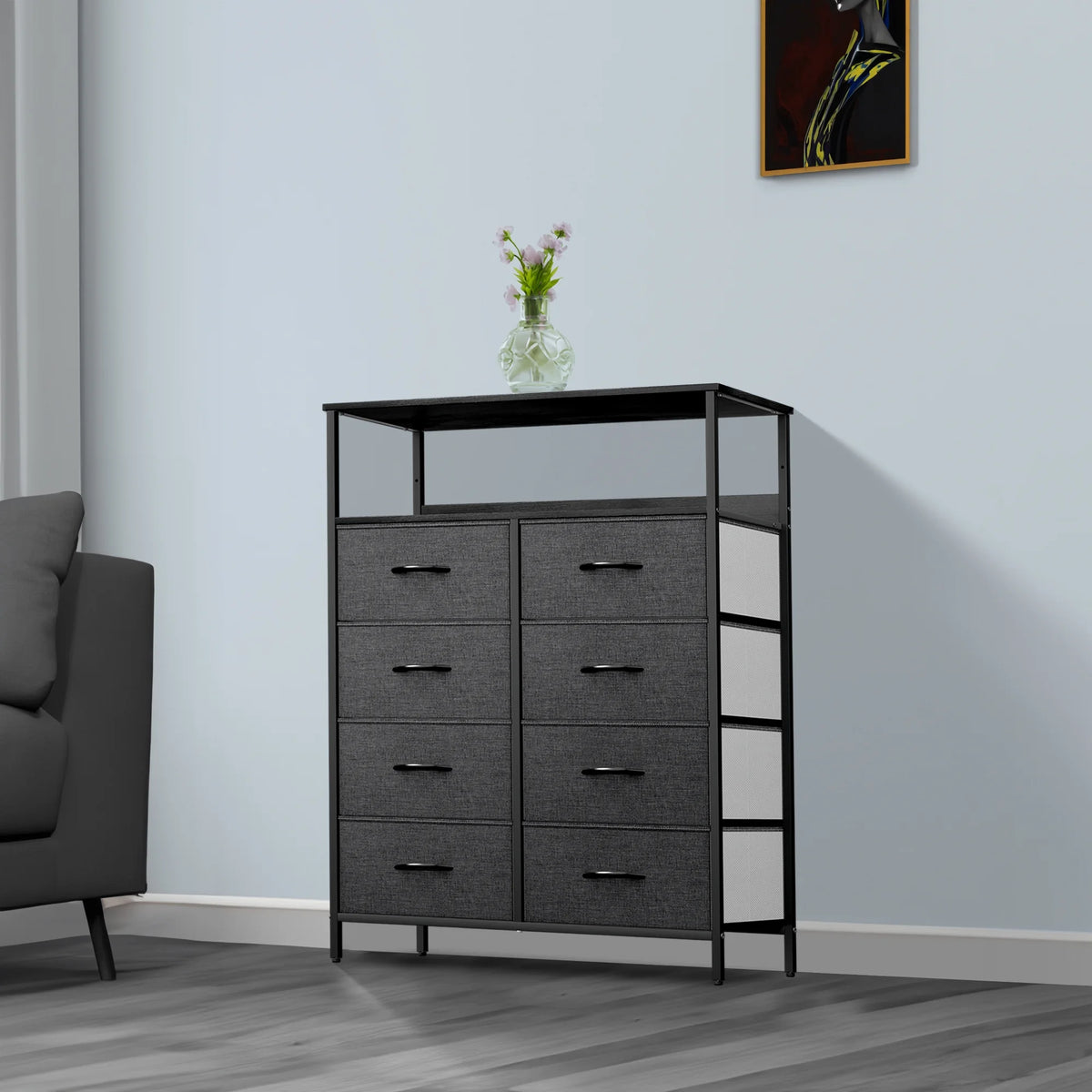 8 Drawer Fabric Dresser with Shelves F8902