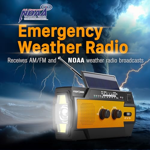 Emergency Weather Radio with Portable Power Bank, Solar Hand Crank Charging, SOS Alarm & Flashlight C3345
