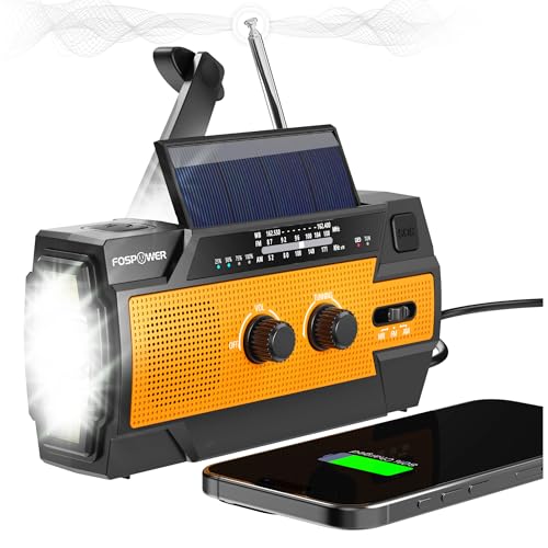 Emergency Weather Radio with Portable Power Bank, Solar Hand Crank Charging, SOS Alarm & Flashlight C3345