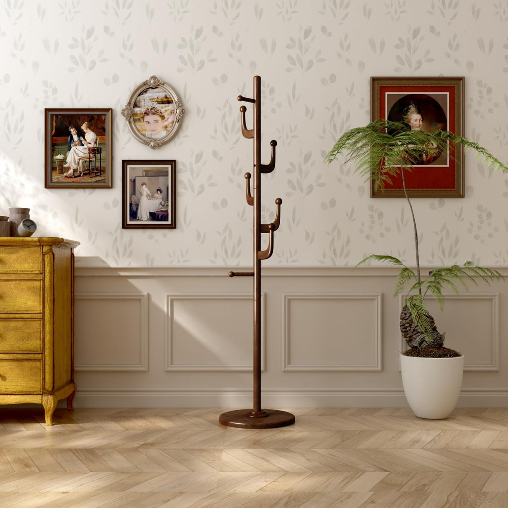 Brown Freestanding Wood Coat Rack L358