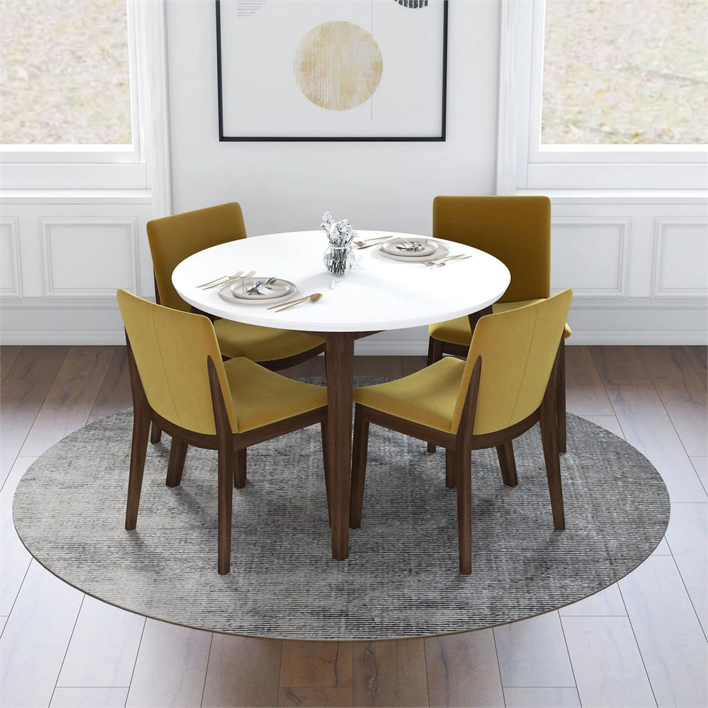 White Round Dining Table and 4 Chair Set P470
