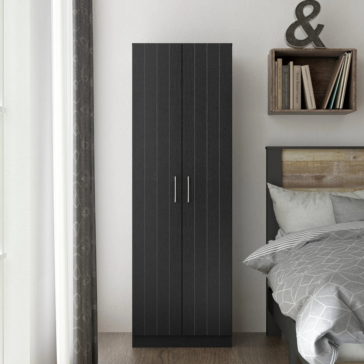 Black Oak Wood Kitchen Pantry with 2 Doors and 4 Shelves G423073