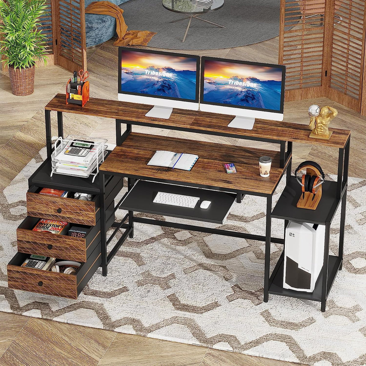 63 inches Computer Desk with 3 Drawers W6790