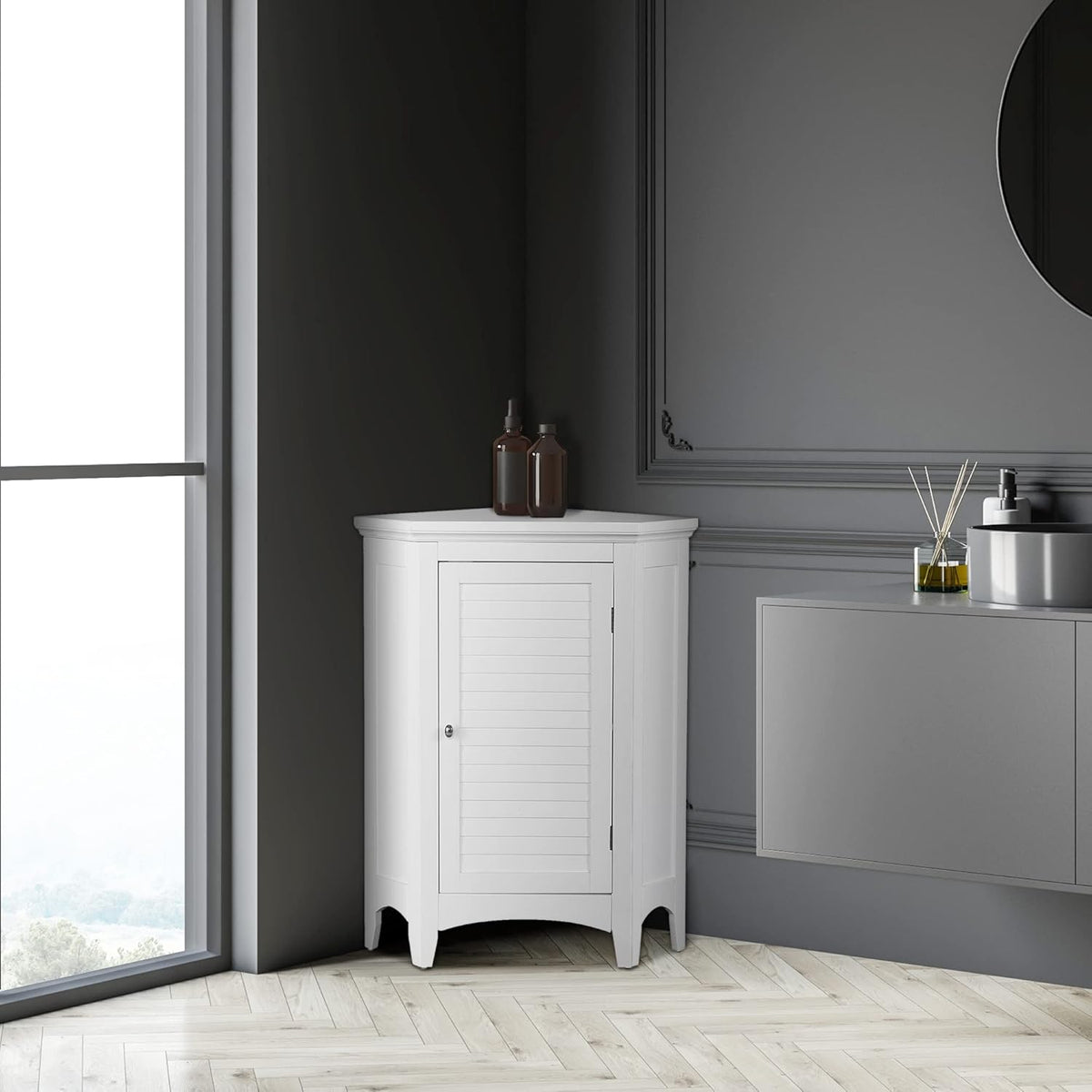 White Bathroom Storage Floor Cabinet J33545