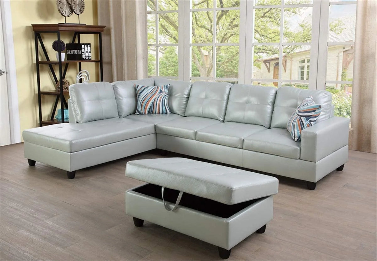 L-Shaped Sectional Sofa Set with Storage Ottoman and Pillows Y662