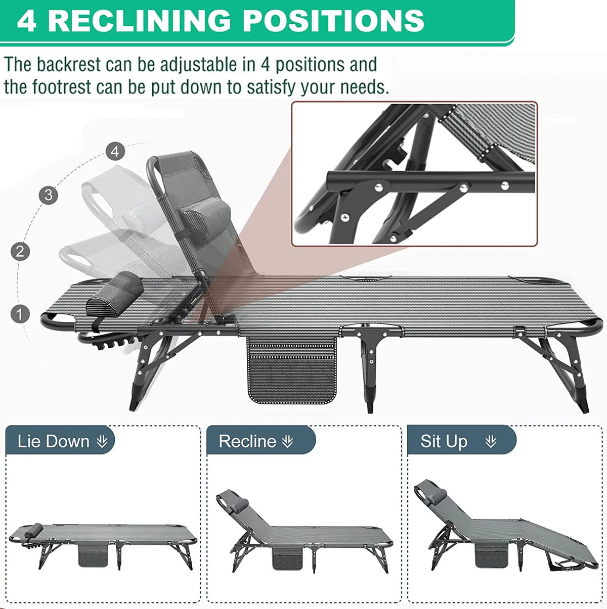 4-Fold Folding Camping Cot with Mattress and Pillow W5562