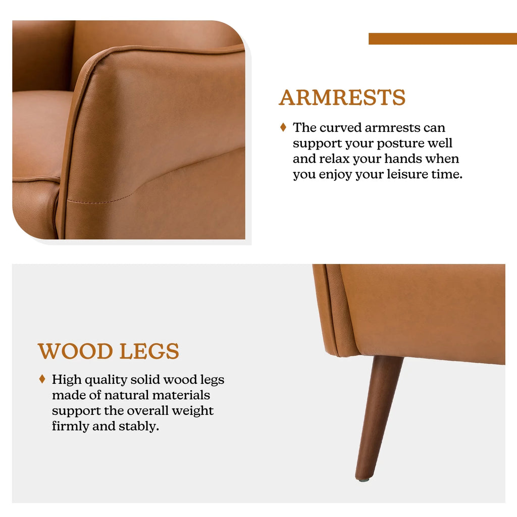 Faux Leather Tufted Accent Chair Set of 2 Wood Legs I2736