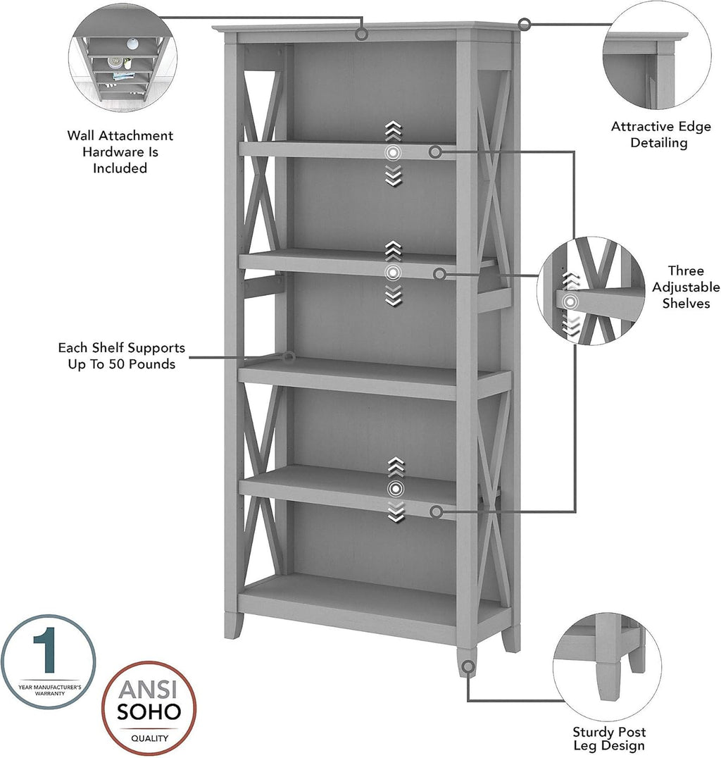 Tall 5 Shelf Bookcase, Cape Cod Gray R87373