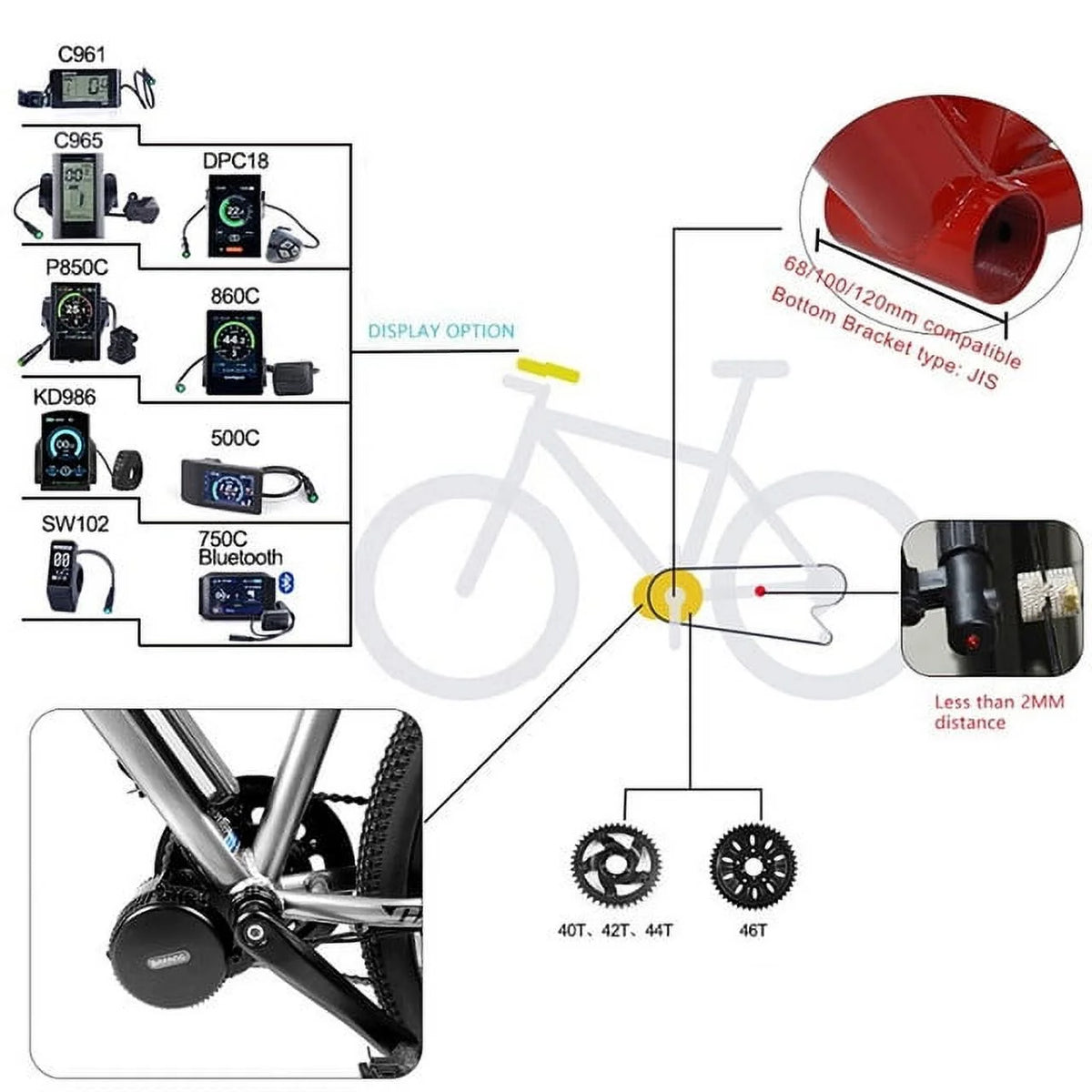 48V 1000W Bafang Mid Motor EBIKE Conversion Kit 68-73mm J315906
