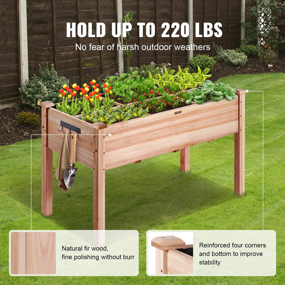 Wooden Raised Garden Bed with Non-Woven Liner C266