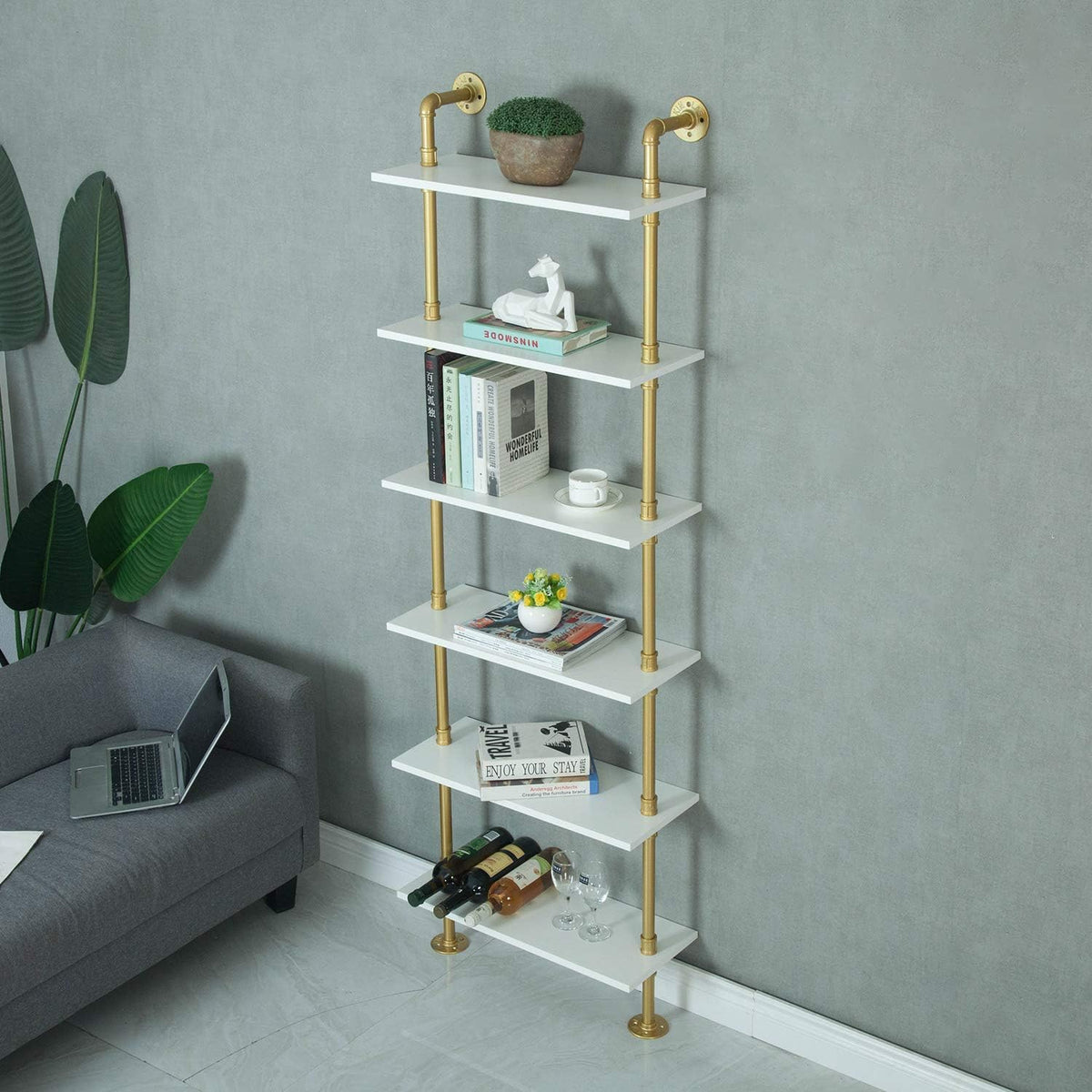 6-Tiers Wood Ladder Shelf Bookcase O622701