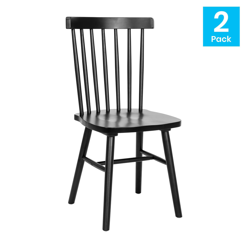 Set of 2 Black Solid Wood Spindle Back Dining Chairs S36474