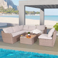 7 Pcs Half-Round Rattan Patio Furniture Set with Cushion and Table D3332