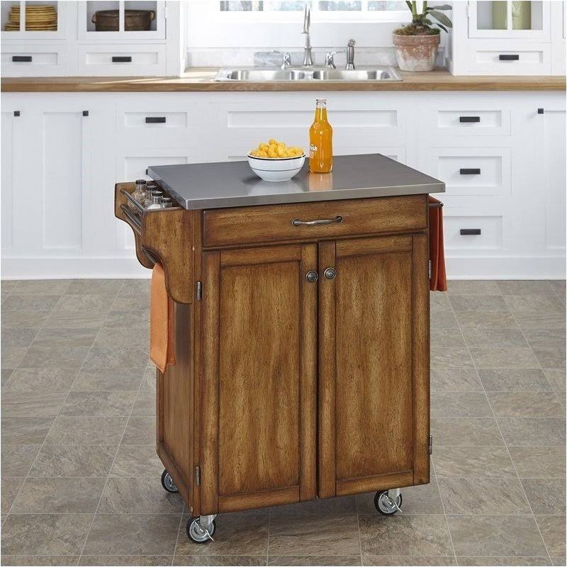Oak Wood Cart with Stainless Steel Top W3573
