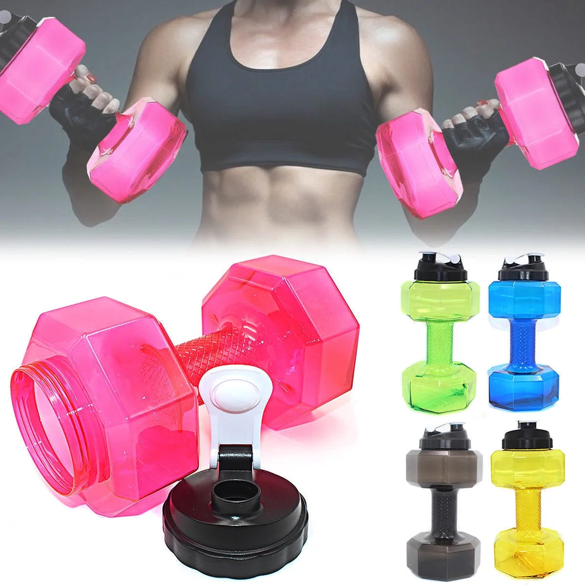 2.2L Dumbbell Shape Water Bottle PETG Sports Fitness Water Jug T137939