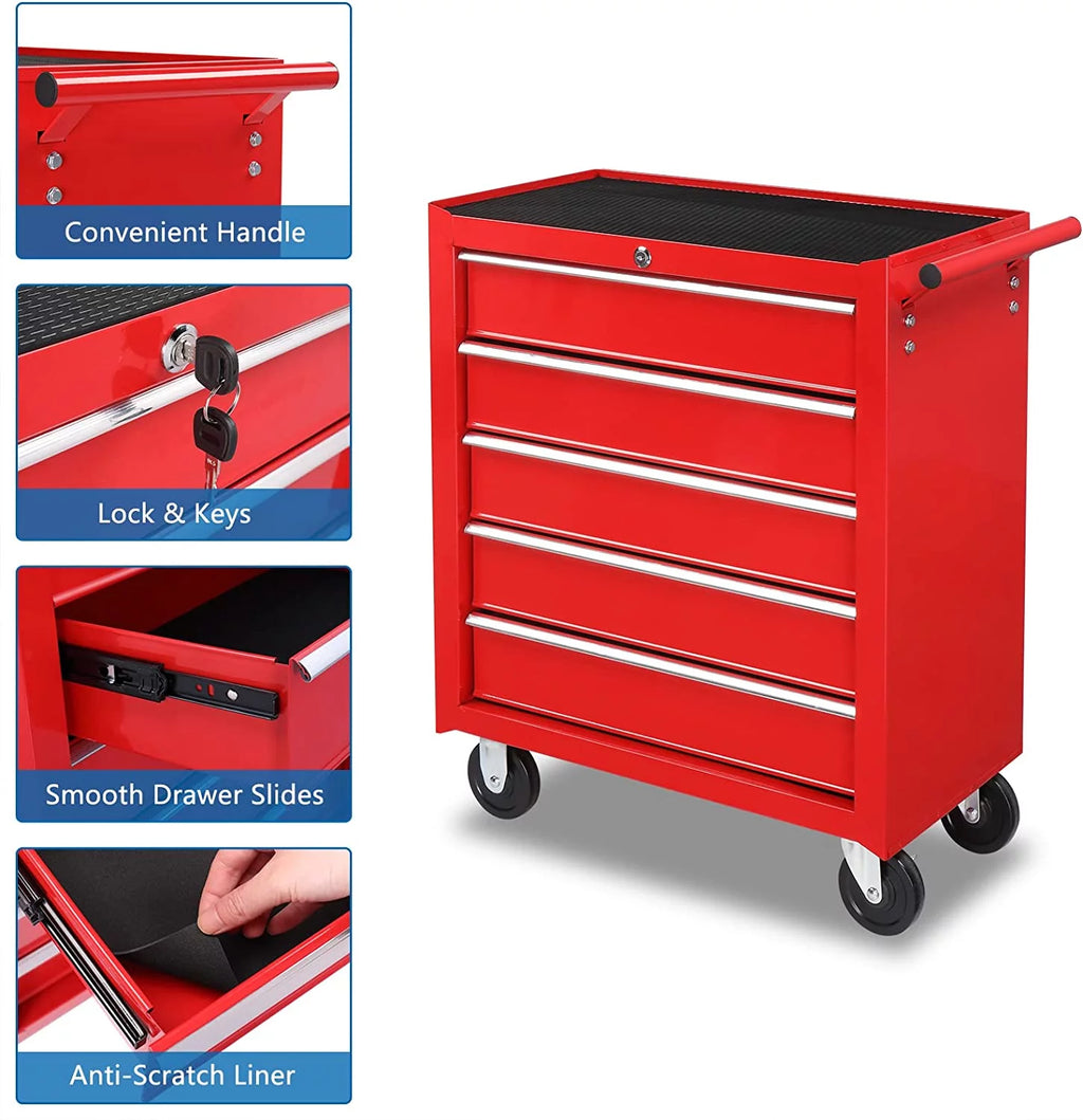 5 Drawer Rolling Tool Chest with Lock & Key C4309