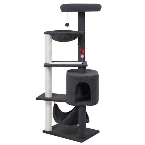 Grey Cat Tree with Cat Condo and Hammock C4401