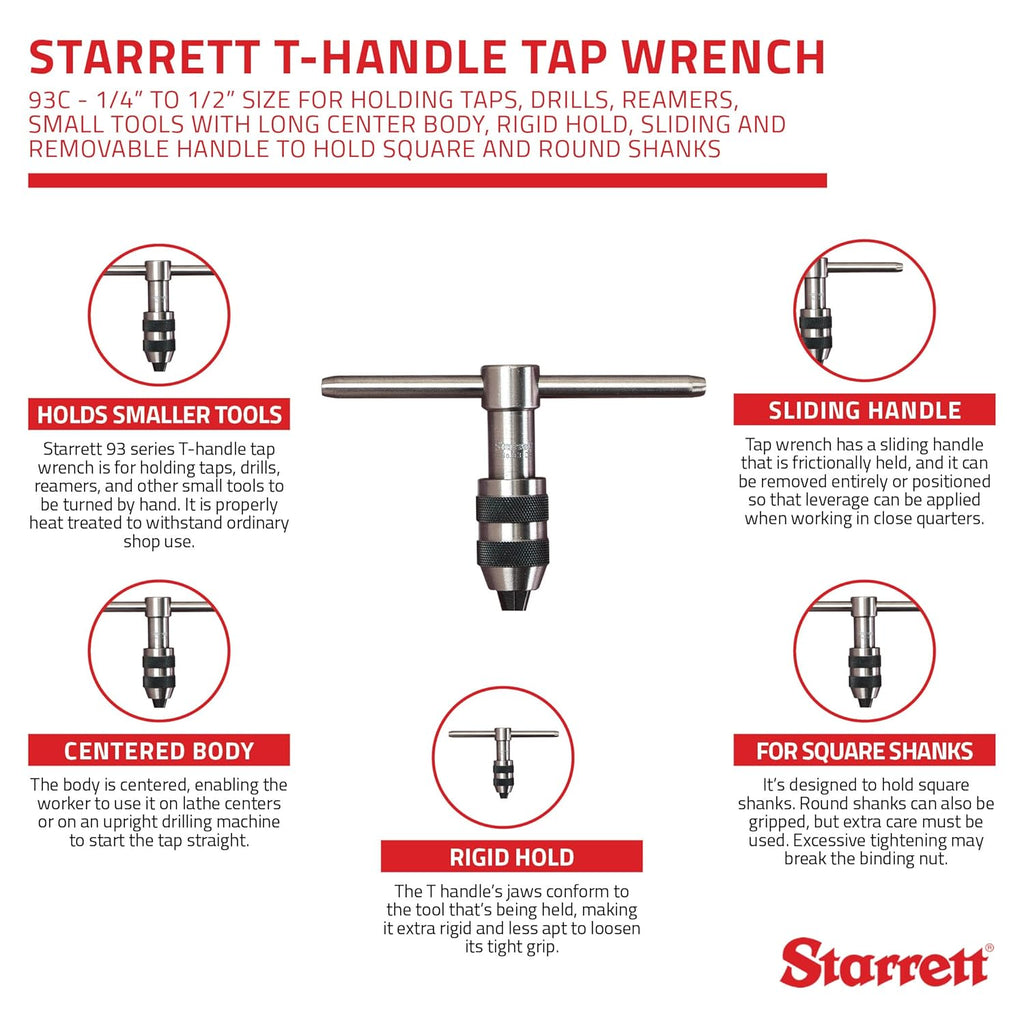 T-Handle Tap Wrench, 1/4" to 1/2", Long Center Body, Sliding and Removable Handle, Pack of 2 F430