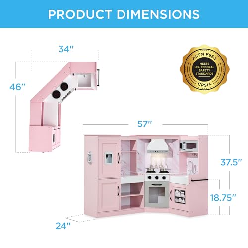 Pink Wooden Kids Pretend Play Corner Kitchen D358