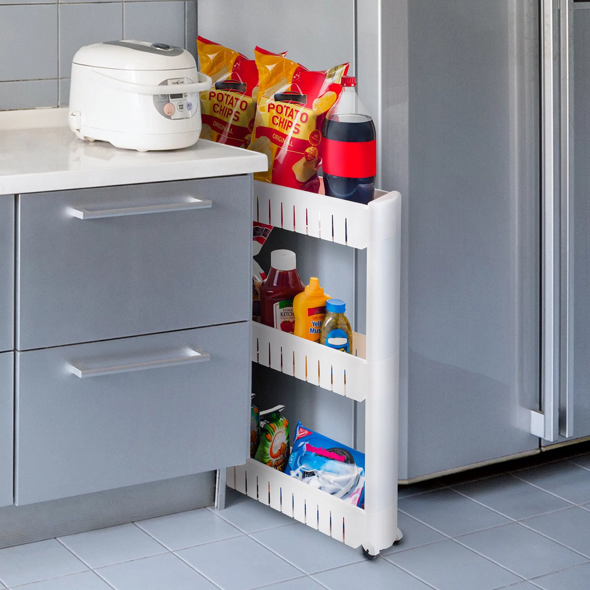 Portable Plastic Shelving Unit Organizer with 3 Storage Baskets N94928