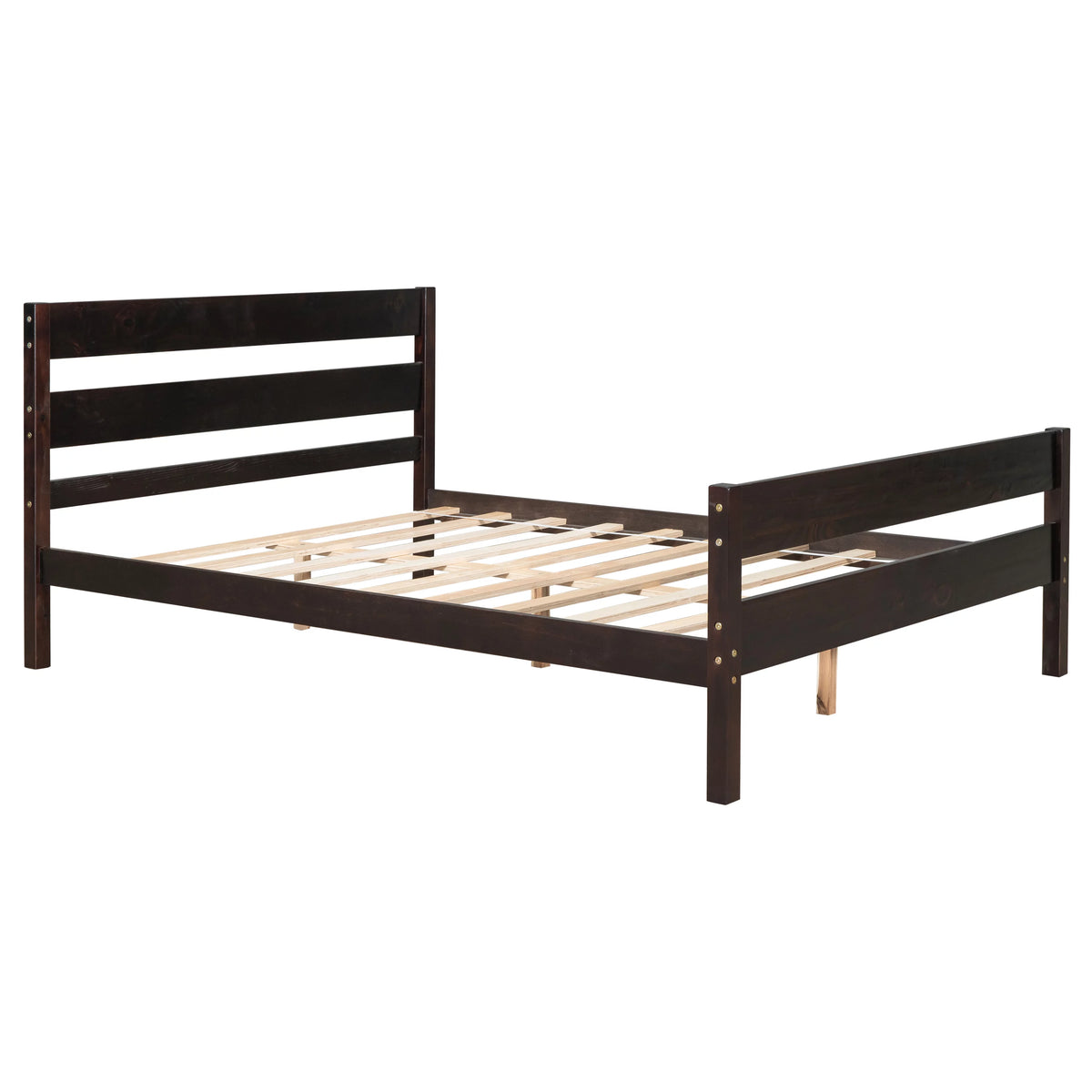Full Espresso Platform Bed Frame with Headboard and Under Bed Storage W95631