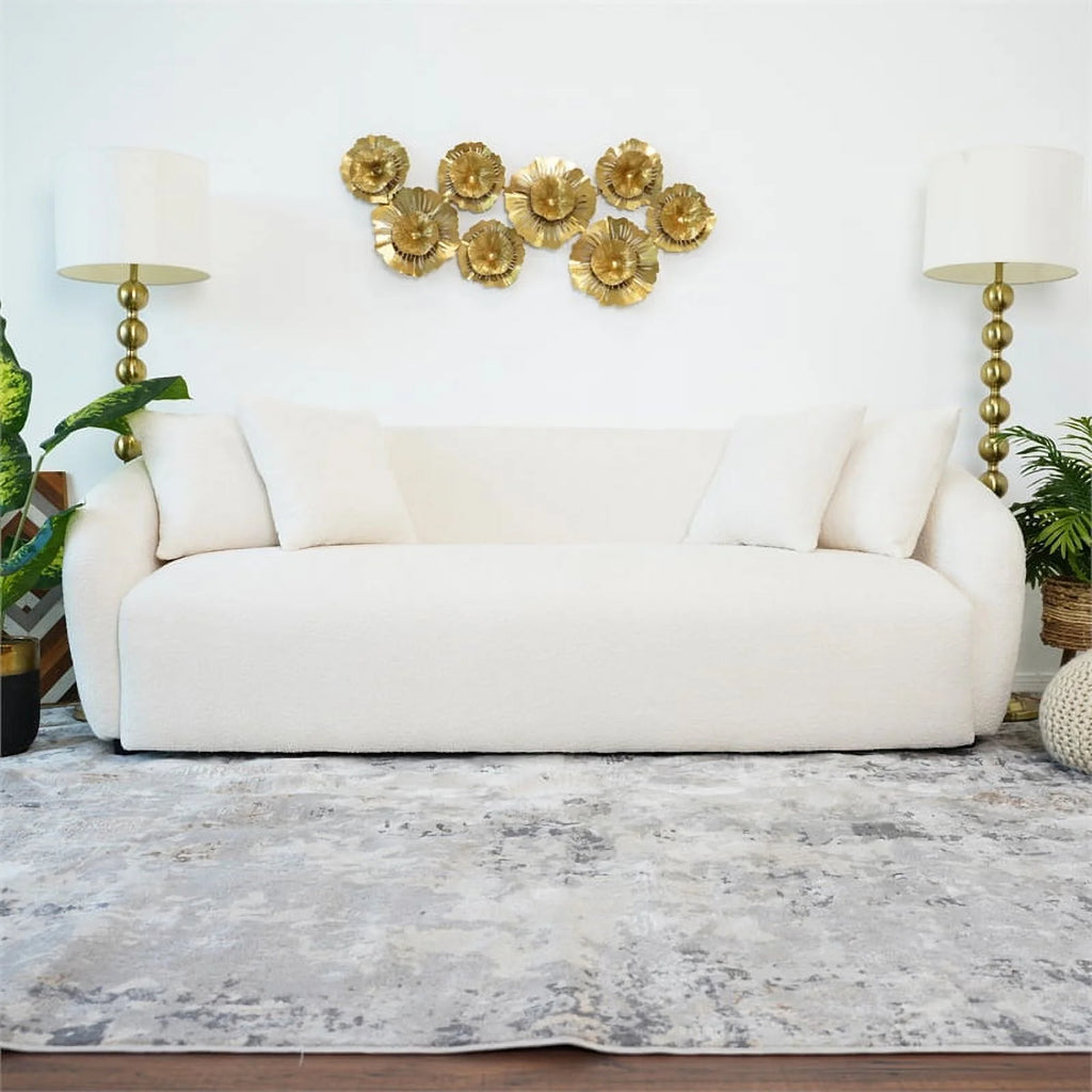 Cream Boucle Fabric Tight Back Couch F72701