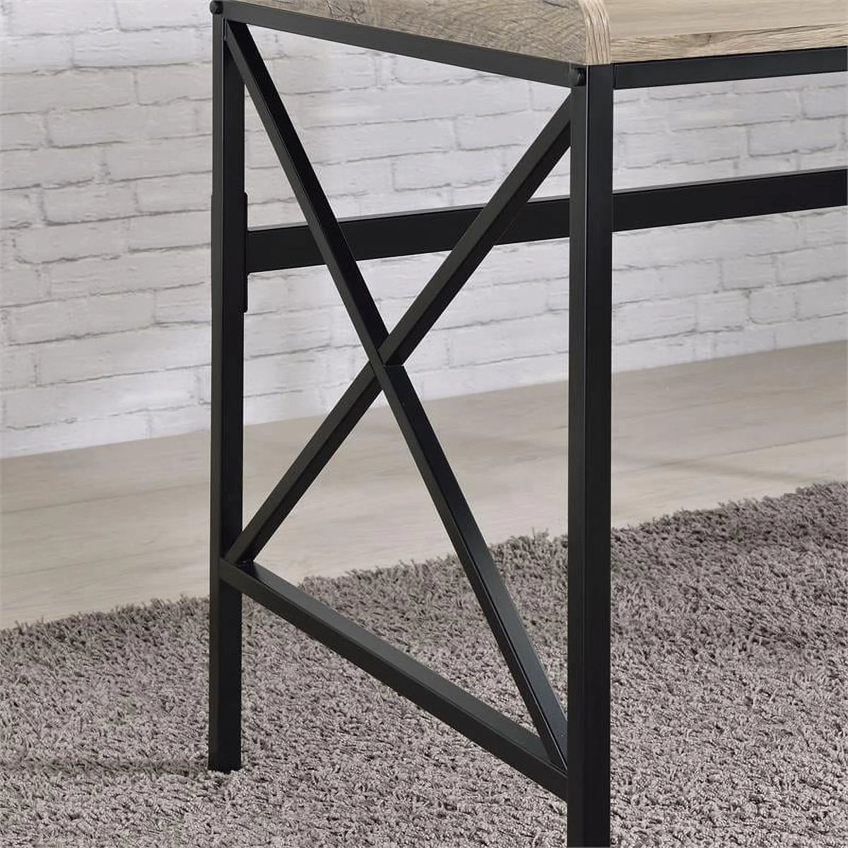 Wood and Black Metal Desk with USB Port K1463