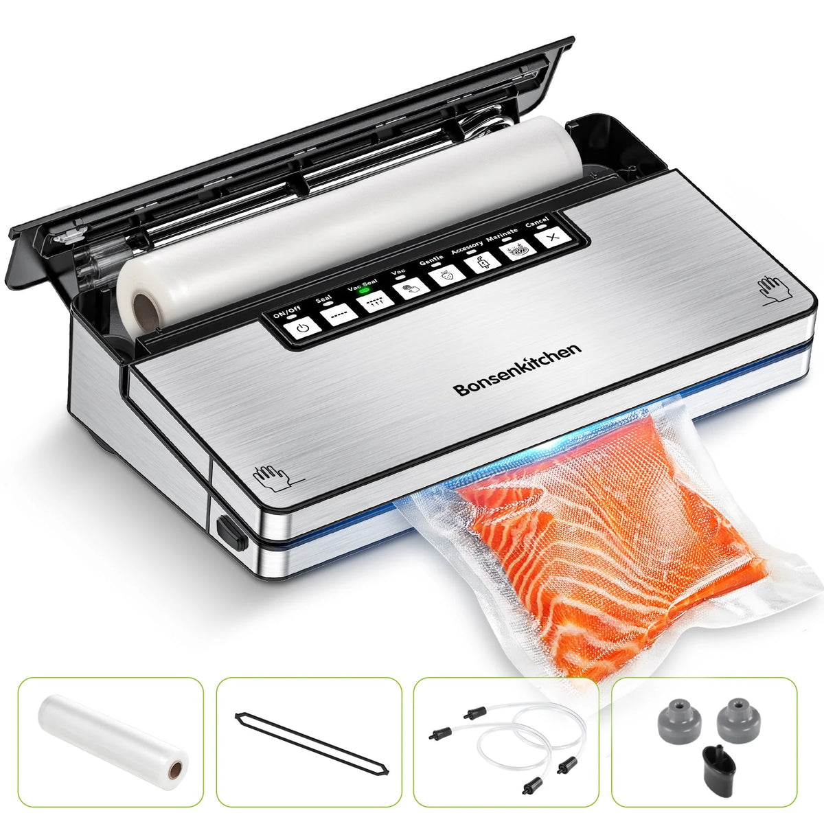 Stainless Steel 8-in-1 Vacuum Sealer with Built-in Cutter and Bag Storage E5215