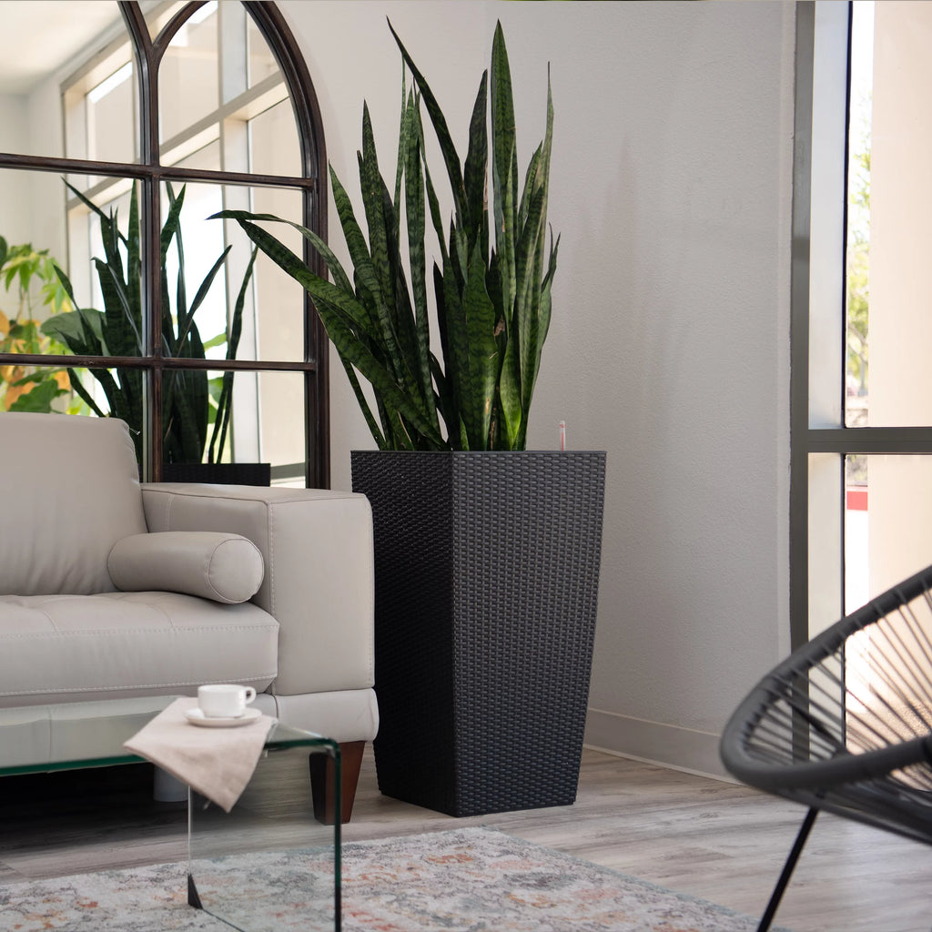 30" Black Rattan Self Watering Square Planter Pot X4230