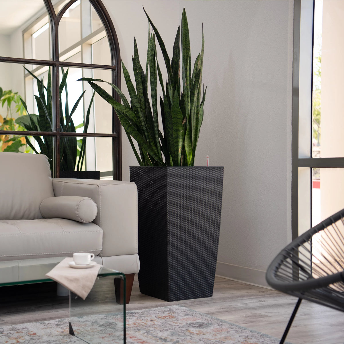 30" Black Rattan Self Watering Square Planter Pot X4230